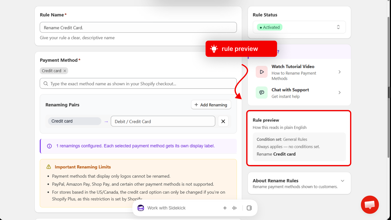 The completed rule page with an arrow pointing to the Rule Preview area