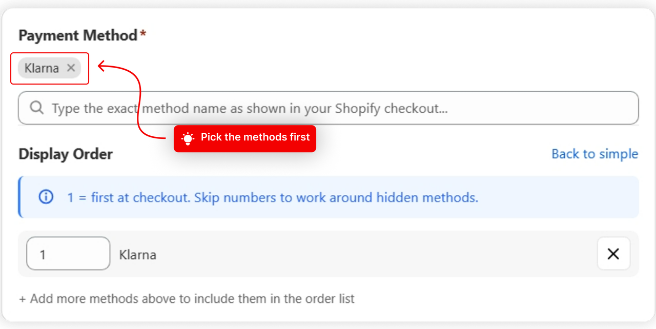 Methods added as chips, ready to be ordered