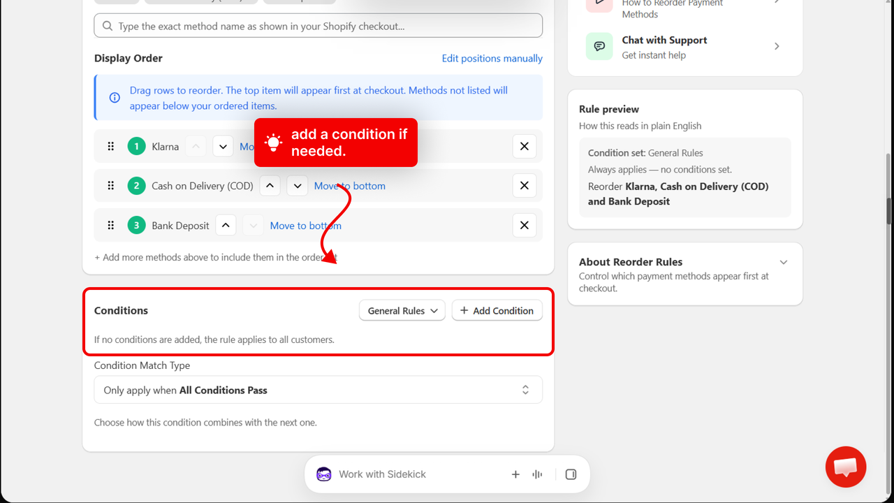The Conditions section with an arrow pointing to Add Condition