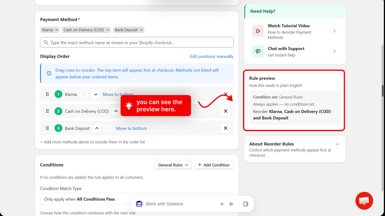 The completed rule page with an arrow pointing to the Rule Preview area