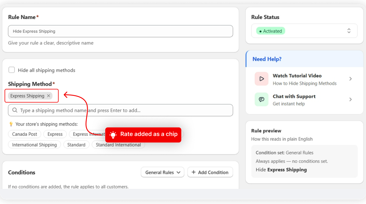 The shipping method picker with Express Shipping selected