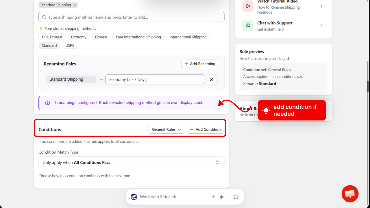 The Conditions section with an arrow pointing to Add Condition